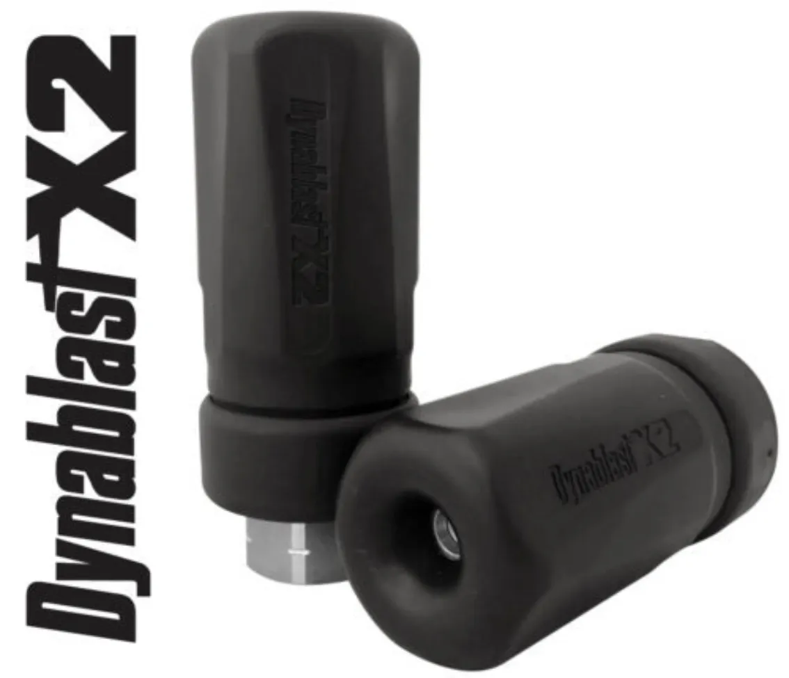 Close-up of Dynablast Hydrovac nozzle with precision tip for high-pressure excavation